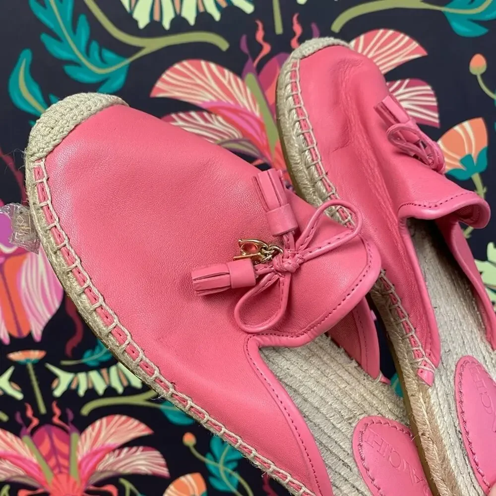 Coach pink Cassidy espadrille leather flats tassel